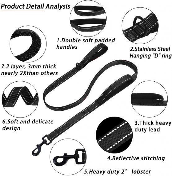 Belababy Medium Dog Leash, 5ft Double Handles Dog Lead, Heavy Duty Strong Nylon Reflective Dog Leash, 1.5m Leash Perfect for Large Medium or Small Dog - Image 2