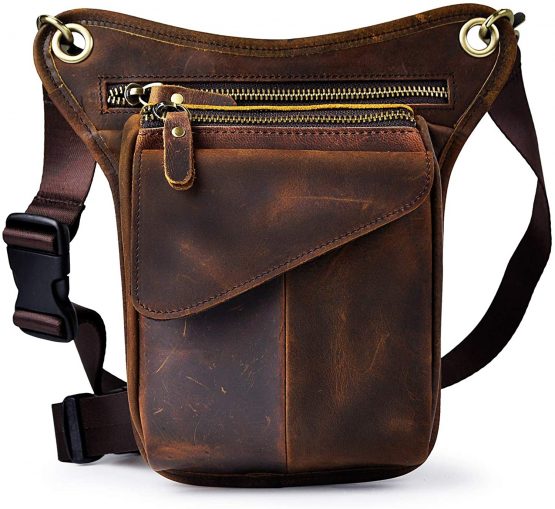 Le'aokuu Mens Genuine Leather Messenger Hip Bum Blet Fanny Waist Pack Tactic Drop Leg Thigh Bag