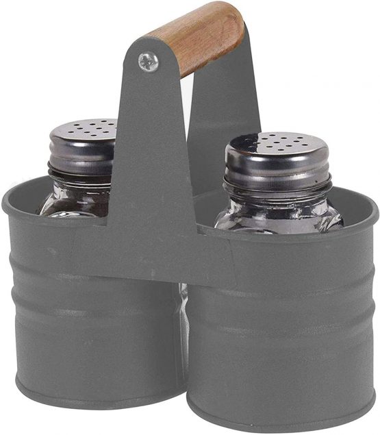 Glass Salt and Pepper Shaker Set with Metal Tin Storage Holder - Image 2