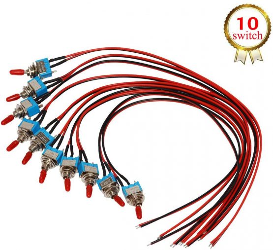 DONJON Toggle Switch,ON/Off SPST with Pre-soldered 20AWG Wires,3v/5v/12v/24v/72v/240v Mini Toggle Switches for Light,car,Truck,Test Machine,Industrial Equipment.3 Pins 2 Positions(10pcs+Wire)