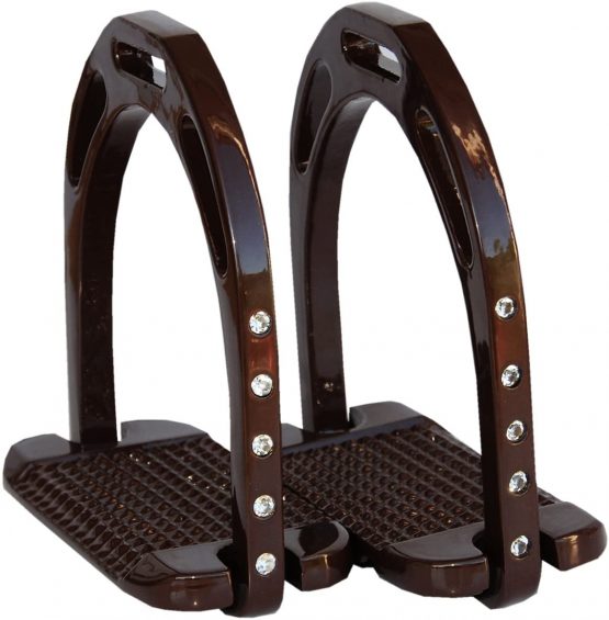 AMKA Aluminium Stirrups with Rhinestones, Extra Light, Gerasterte Wide Tread Aluminium Stirrup with Rhinestones Light Brown