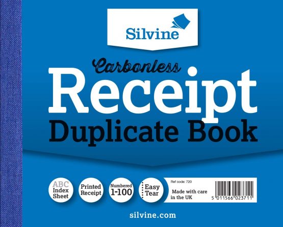 Silvine Carbonless Duplicate Receipt Book - Numbered 1-100 with index sheet (102 x 127mm)