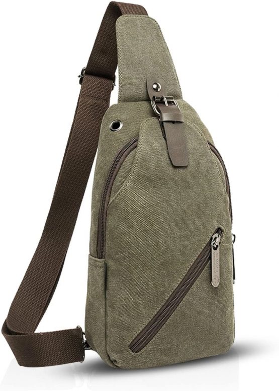 FANDARE Vintage Sling Bag Messenger Bag One Shoulder Backpack Crossbody Bag Travel Bag Women/Men Canvas Green - Image 4