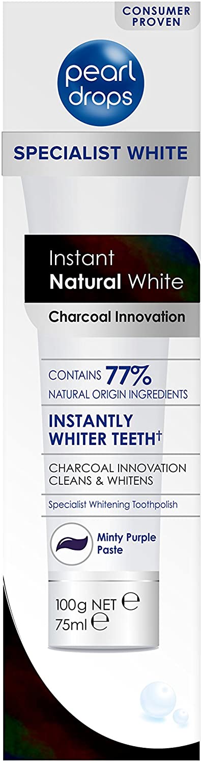 Pearl Drops Professional Daily Toothpaste with Charcoal, Up to 4 Shades Whiter Teeth, Natural Formula, Enamel Protection