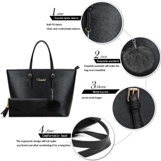 BestoU Handbags for Ladies Black Large Leather Purses for Women Tote Messenger Shoulder Crossbody Bag Set Including a Purse - Image 4
