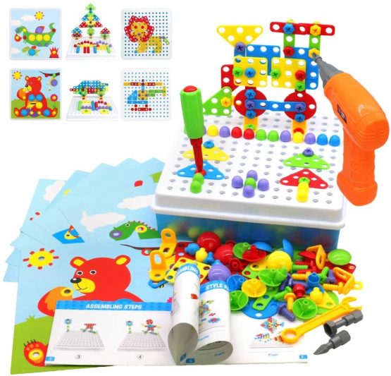 Akokie Construction Toys Building Blocks Puzzle with Power Drill Tool Screws Educational Montessori Toys Game for Boys Girls 3 4 5 6 Years Old 223 PCS