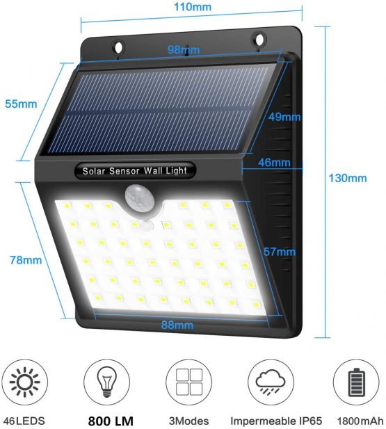 Solar Lights Outdoor,【180°Super Bright】 iPosible 46 LED Solar Security Light Solar Motion Sensor Light Solar Powered Lights Waterproof Wall Lights with 3 Modes for Garden-4 Pack - Image 4