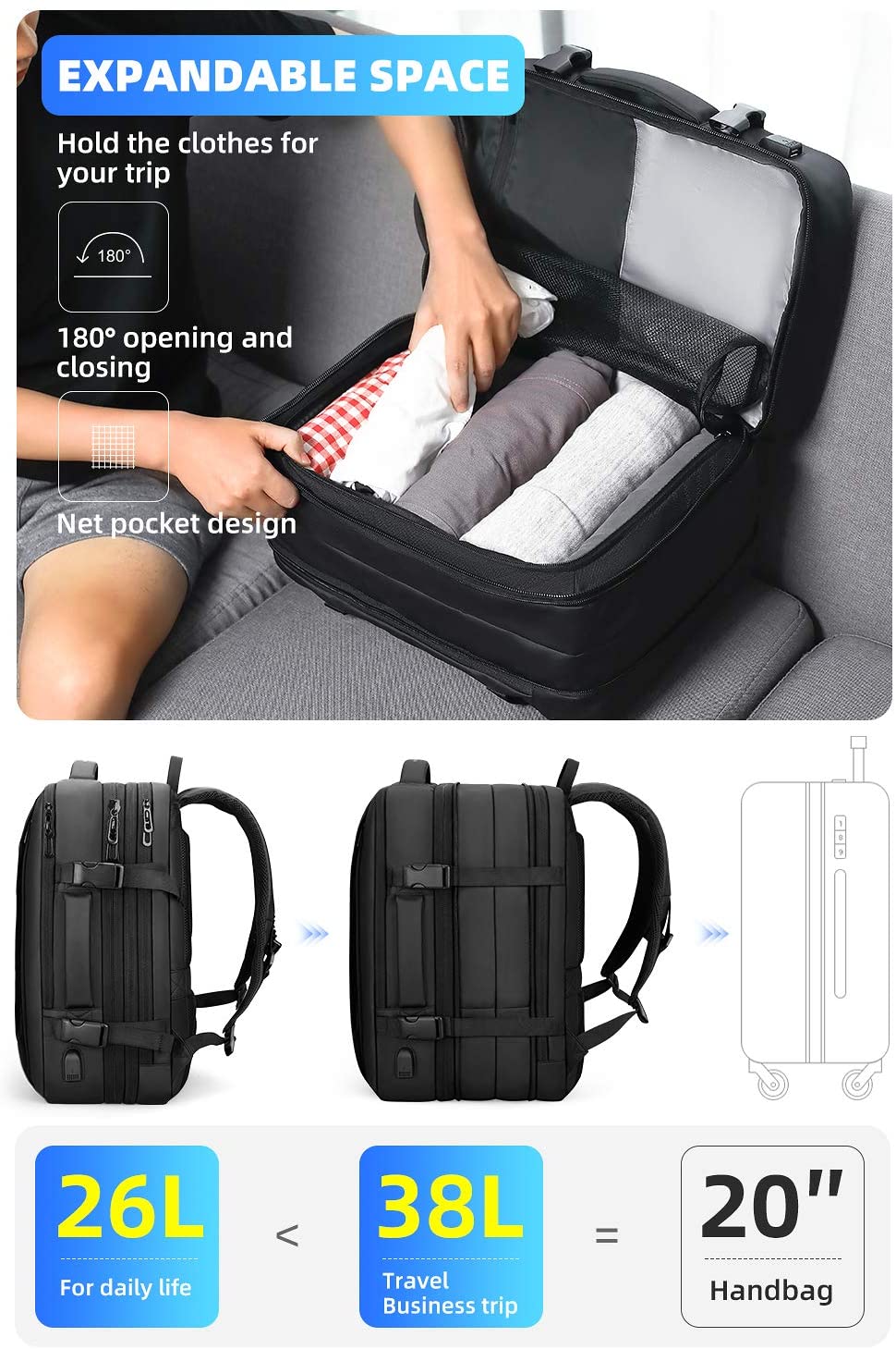 Mark Ryden 23L/40L Business Carry-on Travel Backpack - Image 3