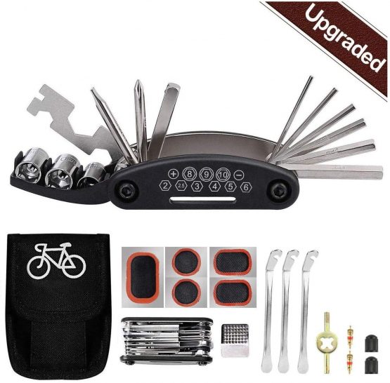 Tagvo Bike Tool Kit,16 in 1 Bike Multifunction Tool with Patch Kit & Tire Levers, Bicycle Fix Tool Kit, Bike Puncture Repair Kit,Bike Cycling Repair Tools Bundle, Cycle Maintenance Kits Set with Pouch