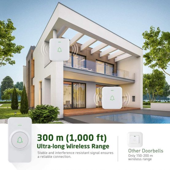 Wireless Doorbell, AVANTEK 1000 Feet/300 M Long Range Door Bells with 2 Receivers, Mini IP55 Waterproof, LED Flash, 5 Levels Volume, 52 Melodies, LED Flash, CW-12 - Image 4