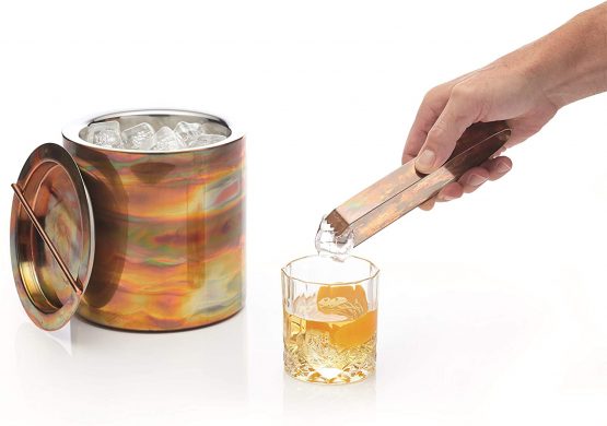 BarCraft Stainless Steel Ice Bucket with Lid and Tongs, 1.5 Litres (2.5 Pints), Copper Finish - Image 2