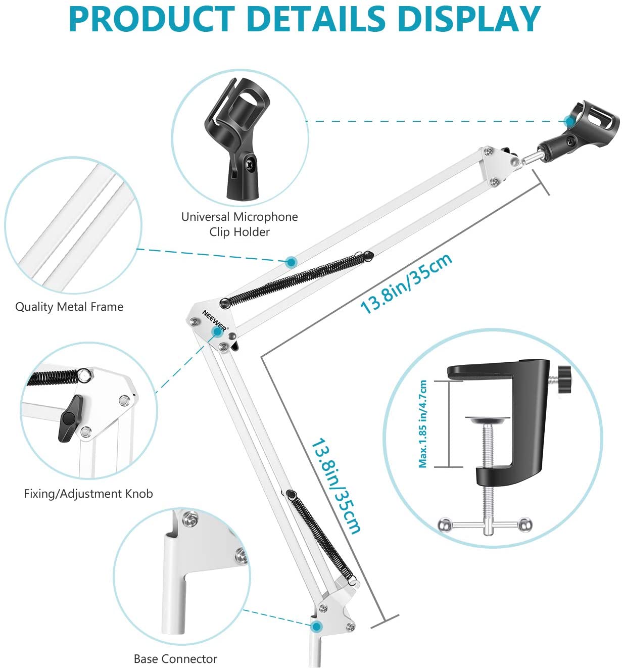 NEEWER Adjustable Microphone Suspension Boom Scissor Arm Stand, Max Load 1 KG Mic Stand for Radio Broadcasting Voice-Over - Image 2
