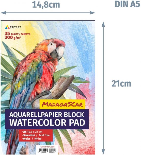 A5 watercolor paper 300g / white / 35 sheets | aquarelle pad Din A5 by Tritart - Image 2