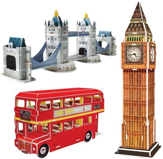 CubicFun 3d Jigsaw Puzzle for Kids UK London Architecture Building Model Landmark Kit Gift for Children, Tower Bridge Big Ben (Small 3 UK Puzzles)