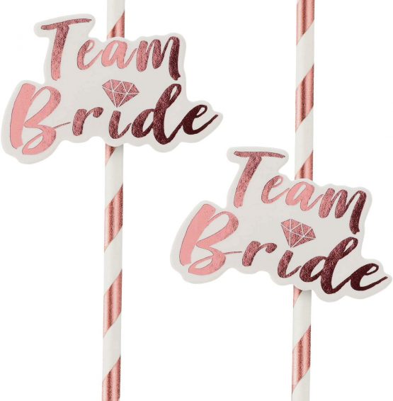 48 Pieces Rose Gold Hen Party Paper Straws with Team Bride Flags Team Bride Straws Hen Party Straws Rose Gold Straw Bridal Shower Paper Straws Bachelorette Accessories Bridal Party Tableware - Image 2