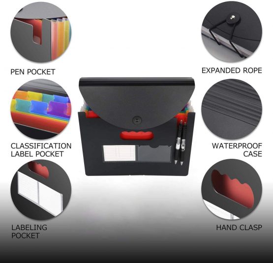 Expanding File Folder - ABC Life 24 Pockets Portable Rainbow A4 File Organiser Self Standing Accordion Document Wallet Business Filing Box High Capacity Storage Bag for Home & Office & School … - Image 3