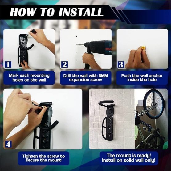 BERHICHAD Bicycle Holders Home Storage Rack Wall Mounted Hanger Hook 2 PCS - Image 4