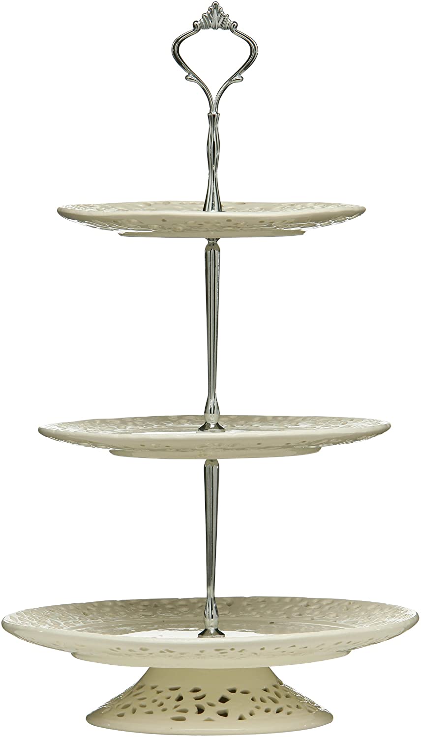 Premier Housewares 3 Tier Lace Cake Stand for Afternoon Tea - Cream, White, 14 cm