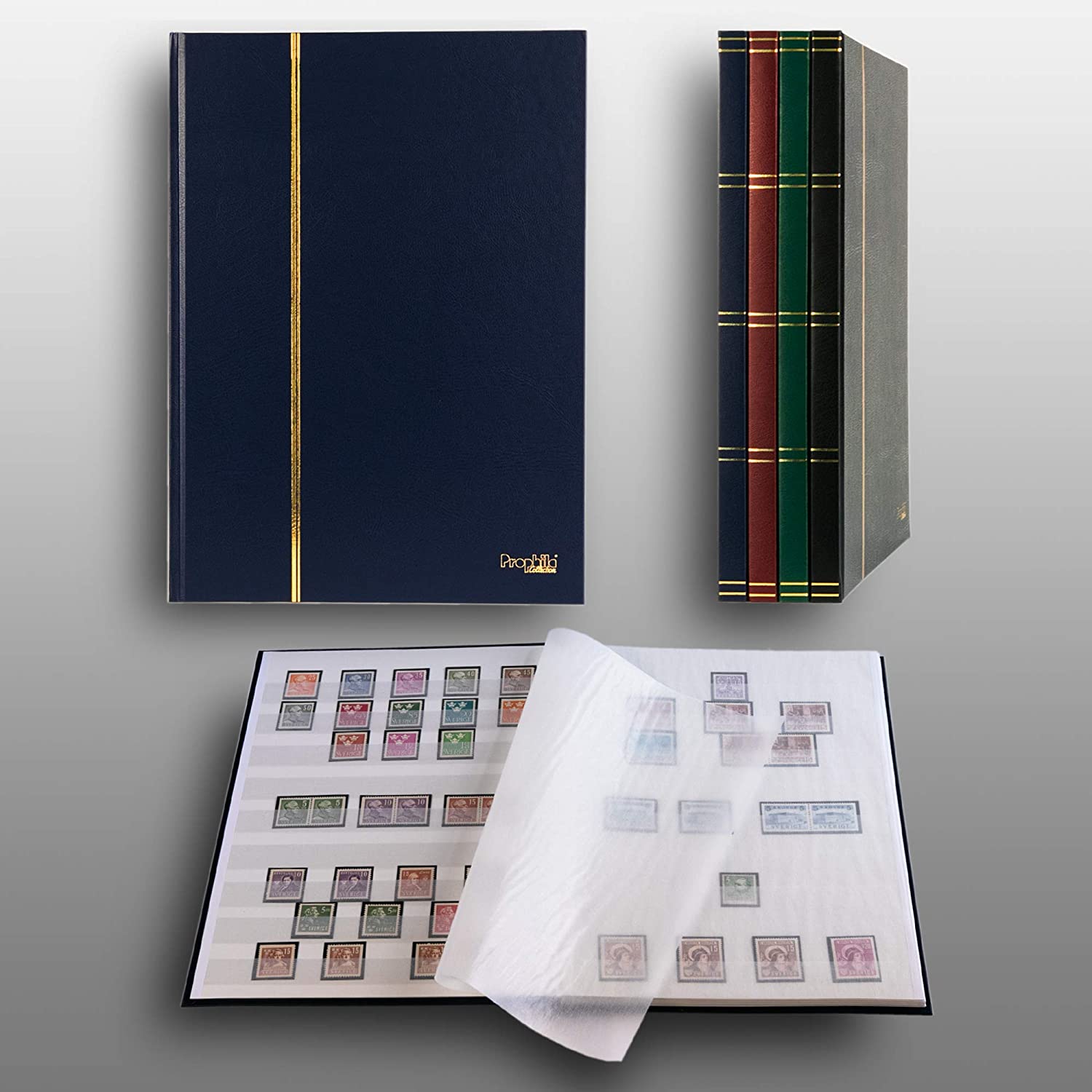 Prophila stamp album (new) 16 white sides, blue cover, 22.9 x 30.5 cm / 9 x 12 inches