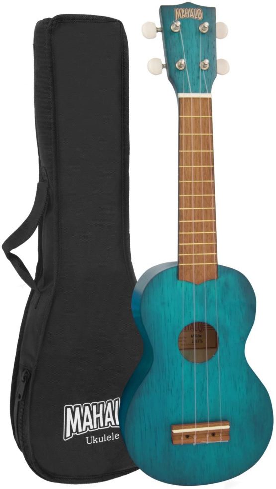 Mahalo Kahiko Soprano Ukulele, Quality Wood Ukulele with Geared Machine Head, Case Included, 2500 BU/MK1 (55.2 x 16.4 x 8 cm)- Blue