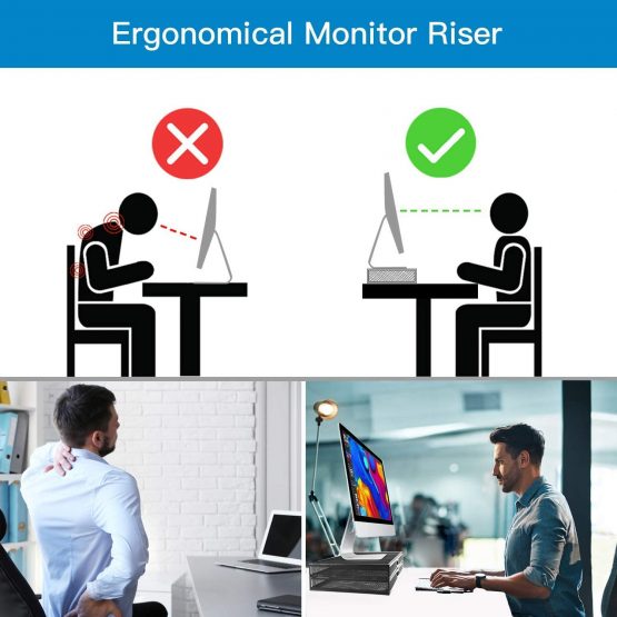 HUANUO Monitor Stand with 2 Storage Drawers - Metal Mesh Desk Organisers, Support Laptop, Notebook, PC, Monitor, Printer, Scanner up to 15 KG - Image 4