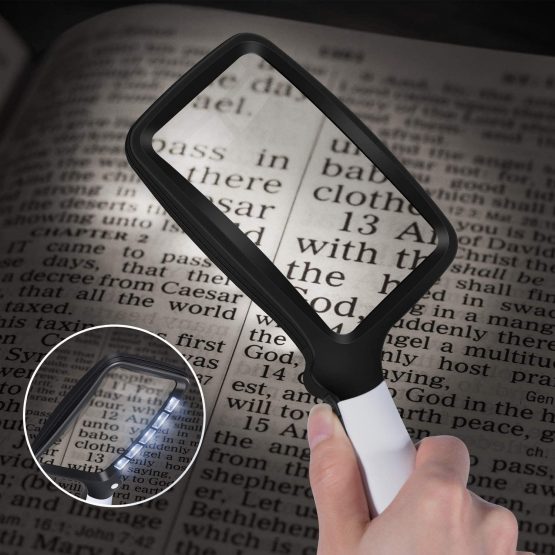Kaome Rectangular Magnifying Glass with Light Magnifier Large Foldable Handheld 5 LED, 2 Dimming Modes, 2X Magnifying Reading for Seniors Low Vision Books Pages Magazines Newspapers Maps Jewelry - Image 4