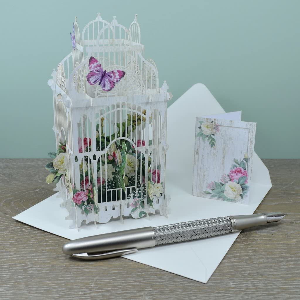 The Flower Cage - 3D Pop-Up Birthday Card Paper D'Art (Main), White with colored floral elements, 3.5x6 inches - Image 4