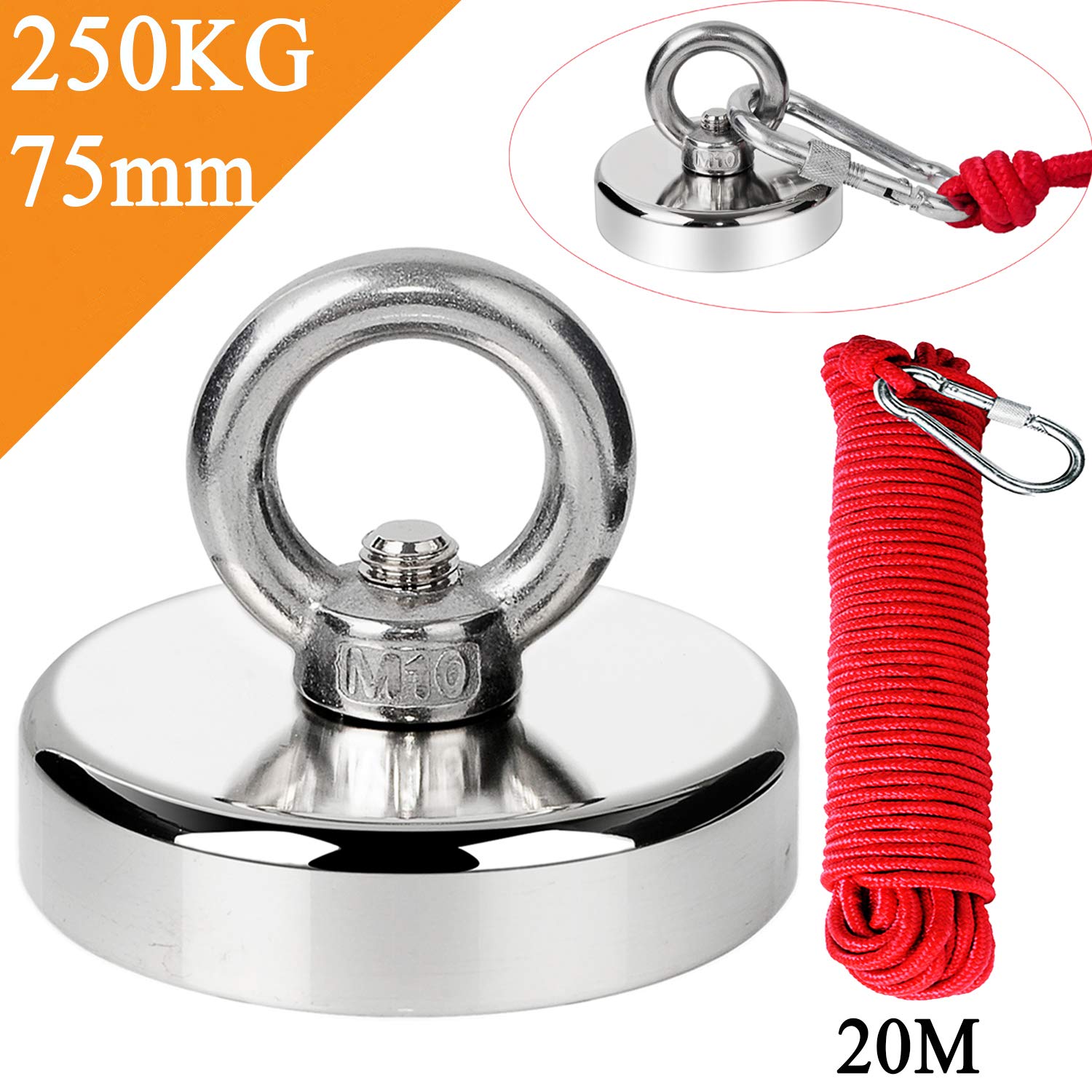 Magnet Fishing Kit with Strong Magnet for Pulling 550 lbs, 20m
