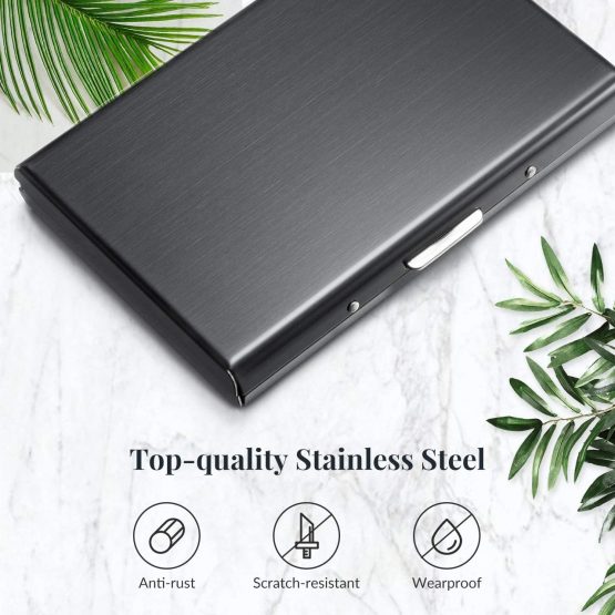 Credit Card Holders, RFID Blocking Wallet Stainless Steel Slim Security Card Protector with 6 PVC Slots for Women or Men (Black) - Image 4