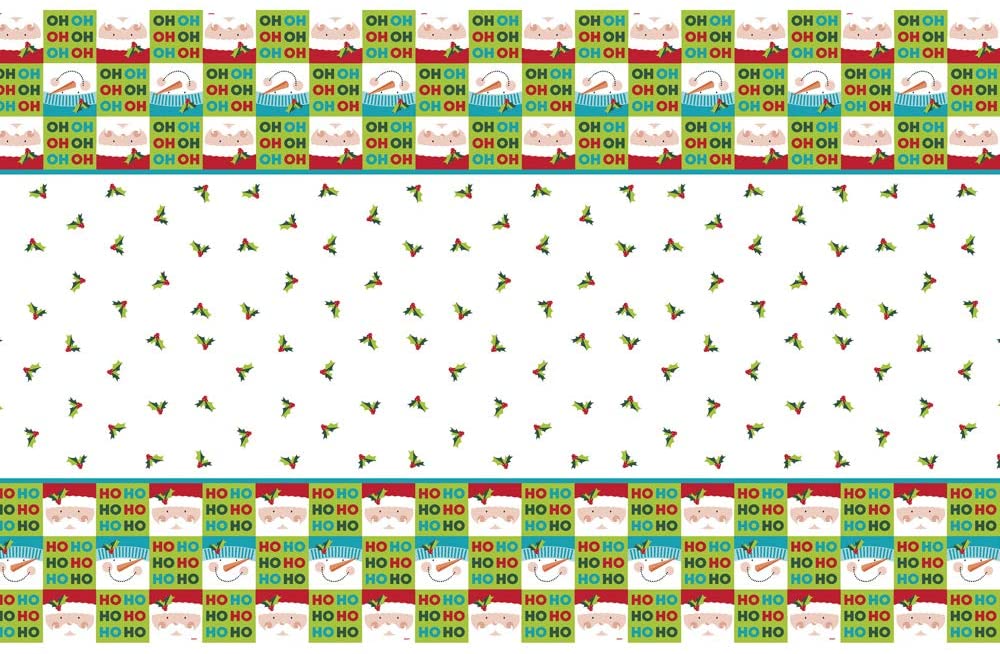 Unique Party 77103 - Plastic Holly Santa Christmas Tablecloth, 7ft x 4.5ft, Multicolor, 83.9 x 53.9 inch (Rectangular)