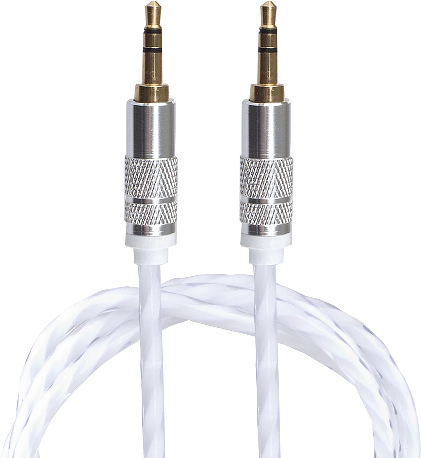 Lilware 0.9 m Braided Woven Fabric Transparent PVC Jacket Aux Audio Cable with 3.5 mm Jack Male to Male Cord for Multimedia Devices