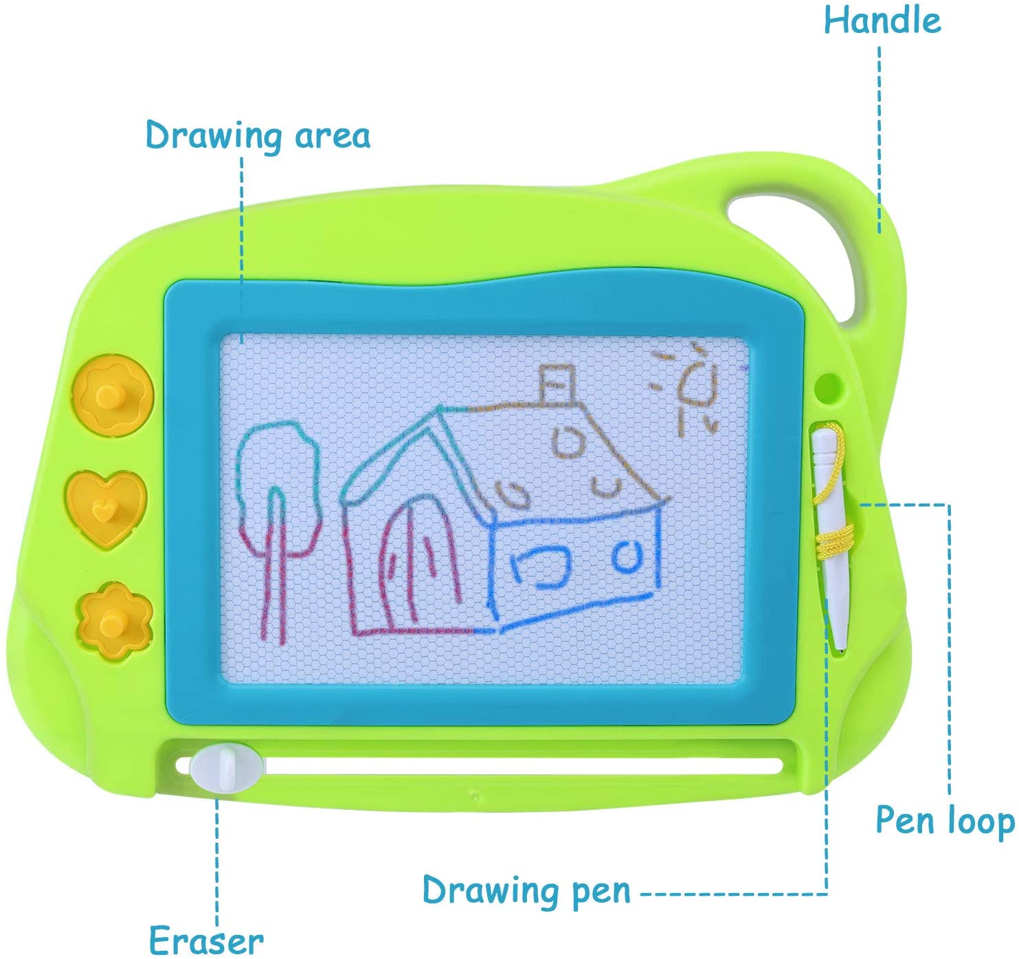 AiTuiTui Travel Size Magnetic Drawing Doodle Board for Toddlers Colorful Writing Tablet-Mini Erasable Etch Sketching Pad with 3 Stamps and 1 Pen Educational Toys for Kids 3 4 5- Green - Image 2