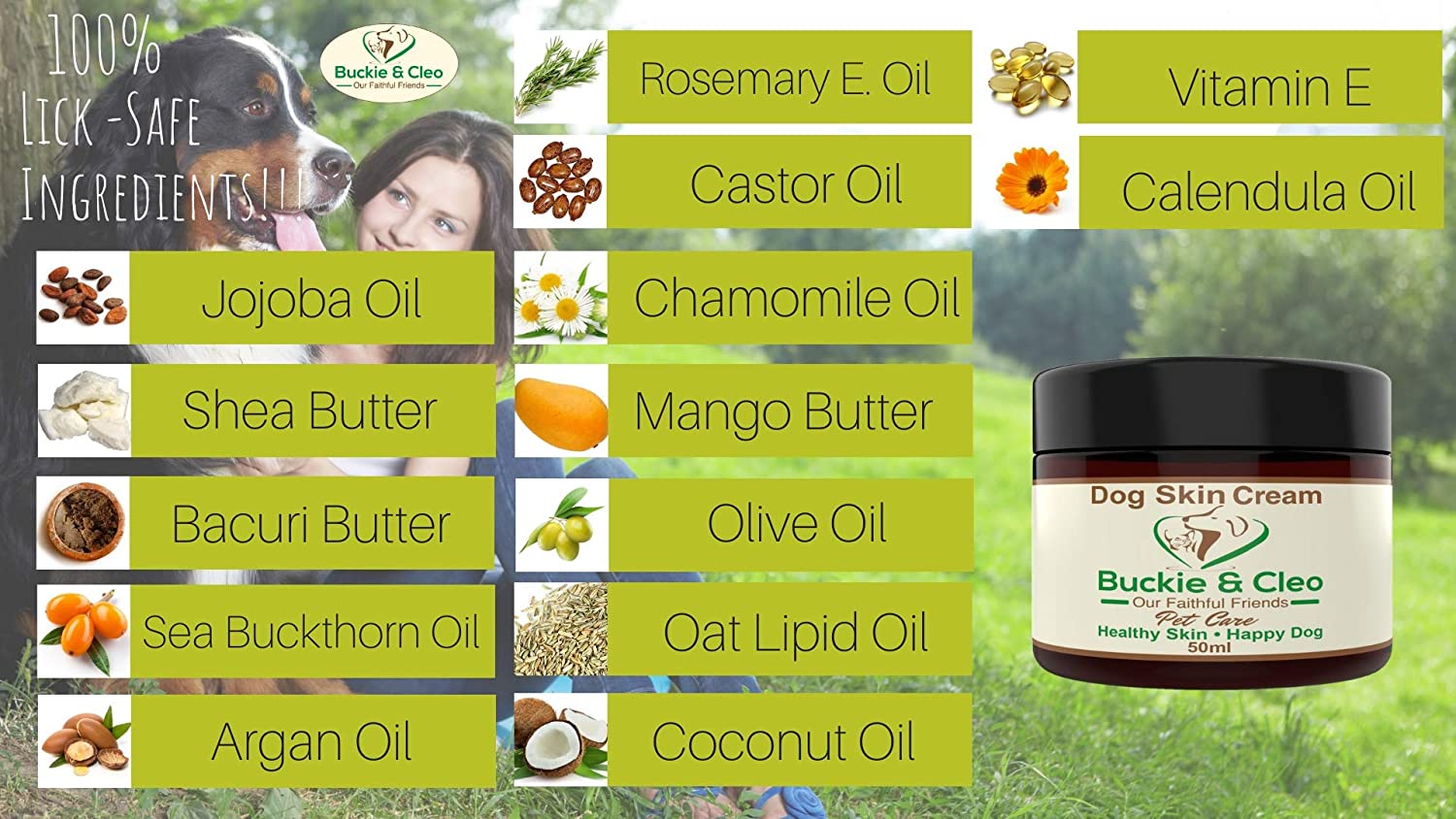 Buckie & Cleo Dog Skin Cream Natural Soothing Balm For Sore, Itchy