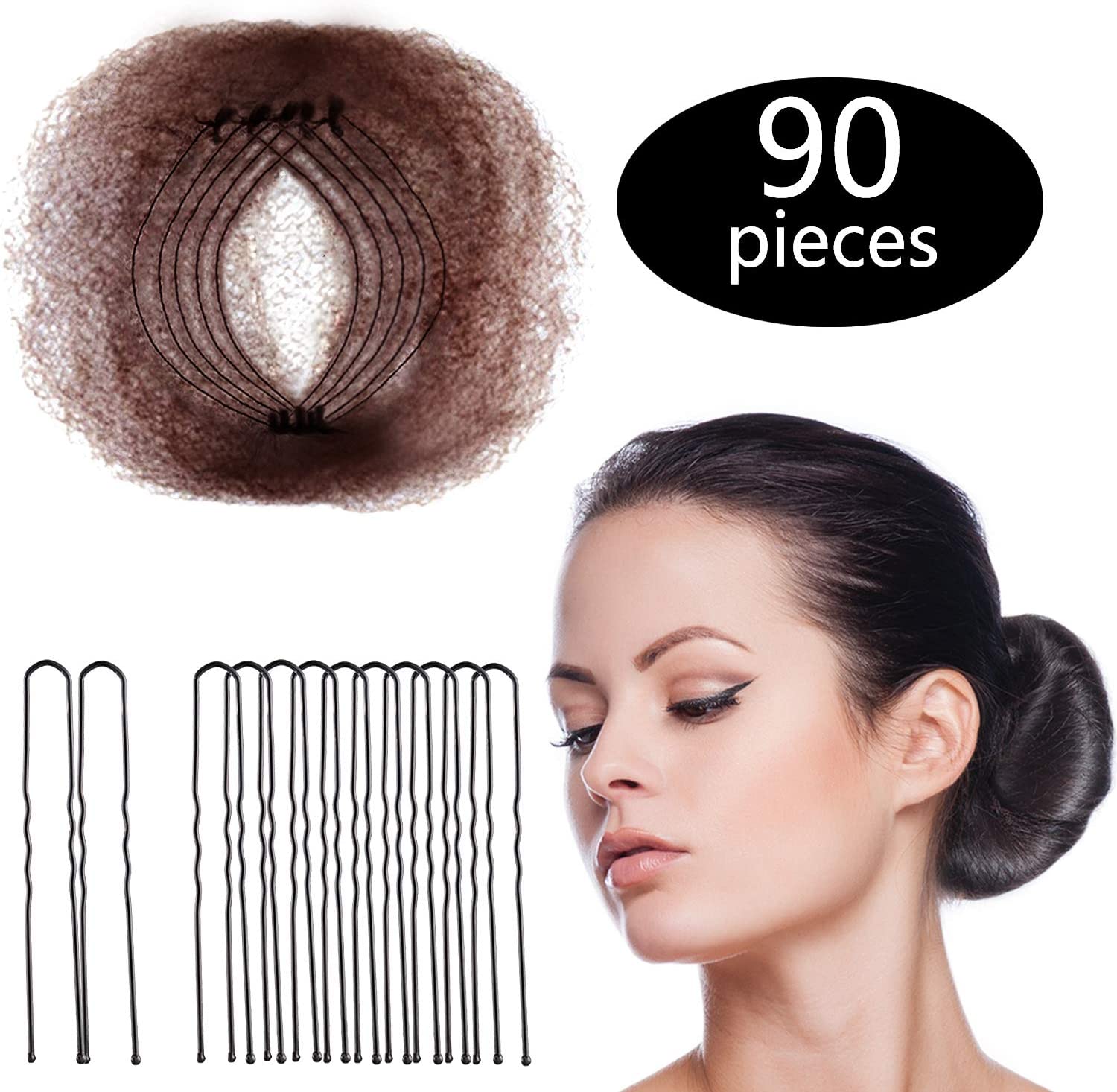 Hair Nets Invisible Elastic Edge Mesh and U Shaped Pins Set, 50 Pieces 50cm Individual Package Invisible Hair Nets