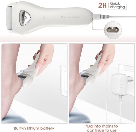 Hard Skin Remover, MYCARBON Electric Foot File Rechargeable Callus Remover Pedicure Tools with 2 Speeds&3 Rollers for Foot Care - Image 4