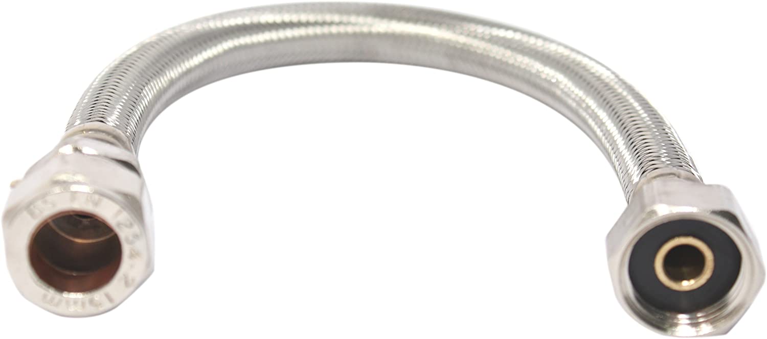 PLUMB-PAK PF95-2AMZ Compression Flexible Tap Connector 15mm x 1/2inch x 300mm - Pack of 2, Silver