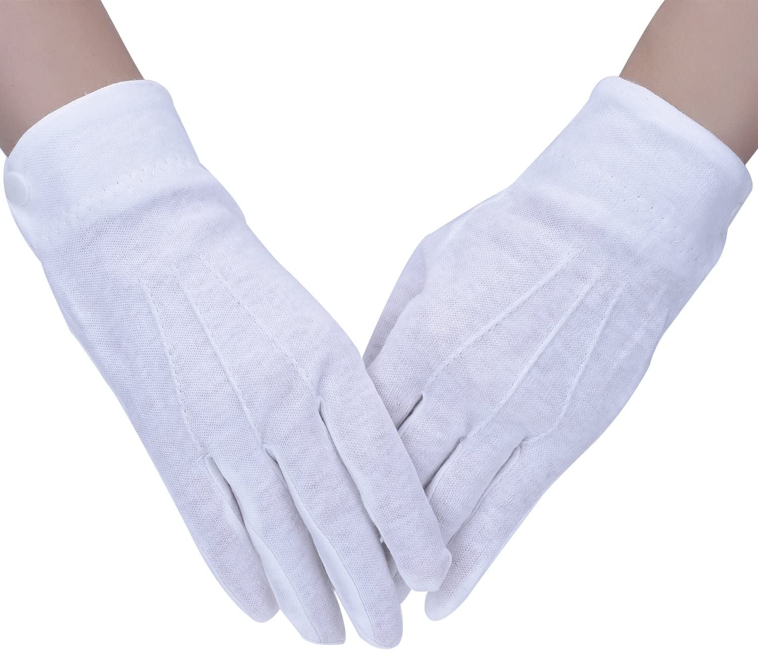 Blulu 2 works White Gloves Stitched Cotton Parade Gloves with Snap Closure for Catering Jewelry Inspections - Image 3