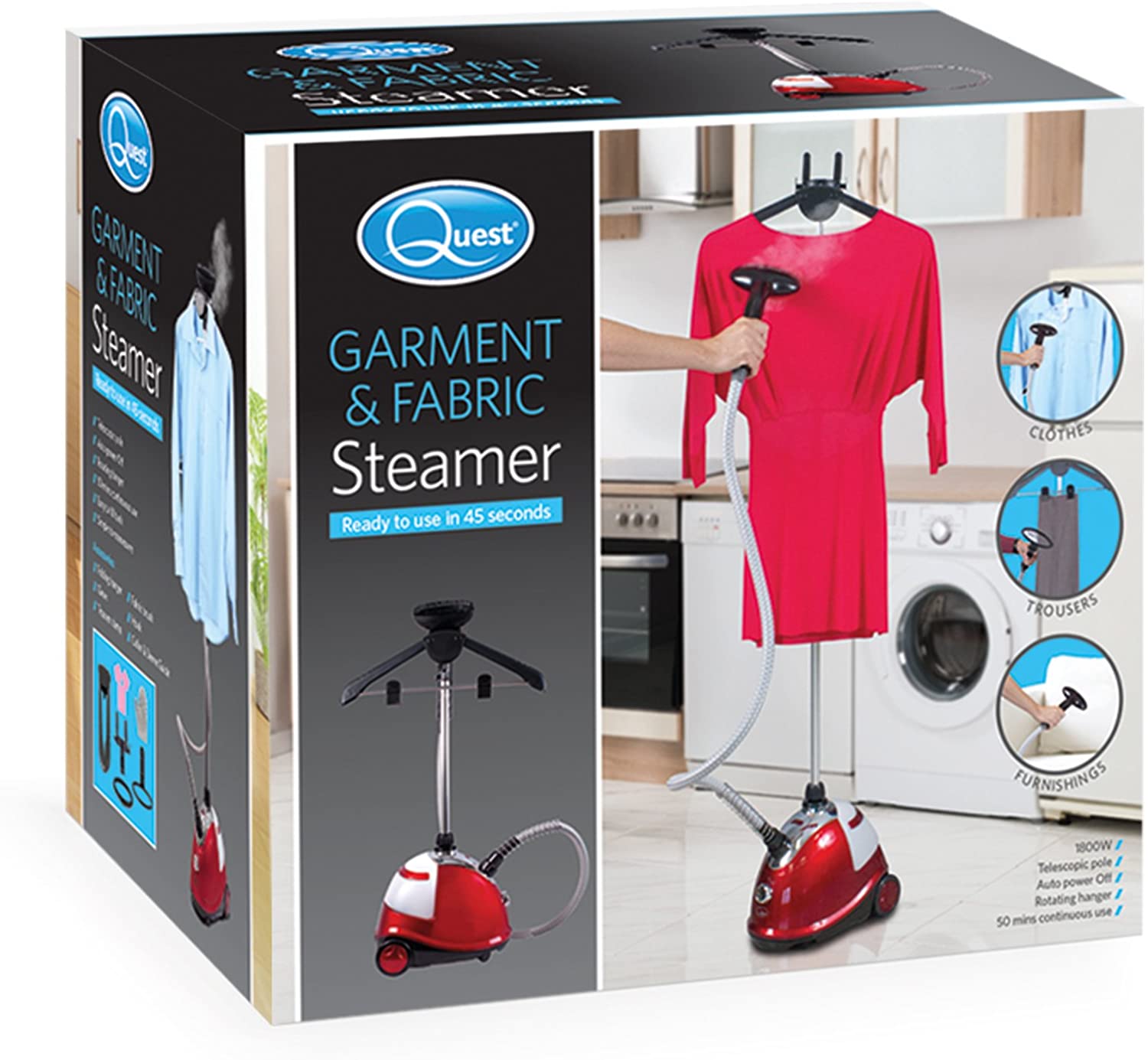 Quest 42320 Upright Garment and Fabric Steamer/Fast Heating Clothes Steamer/Removes Creases & Wrinkles / 1.8L Tank/Clothes - Image 2