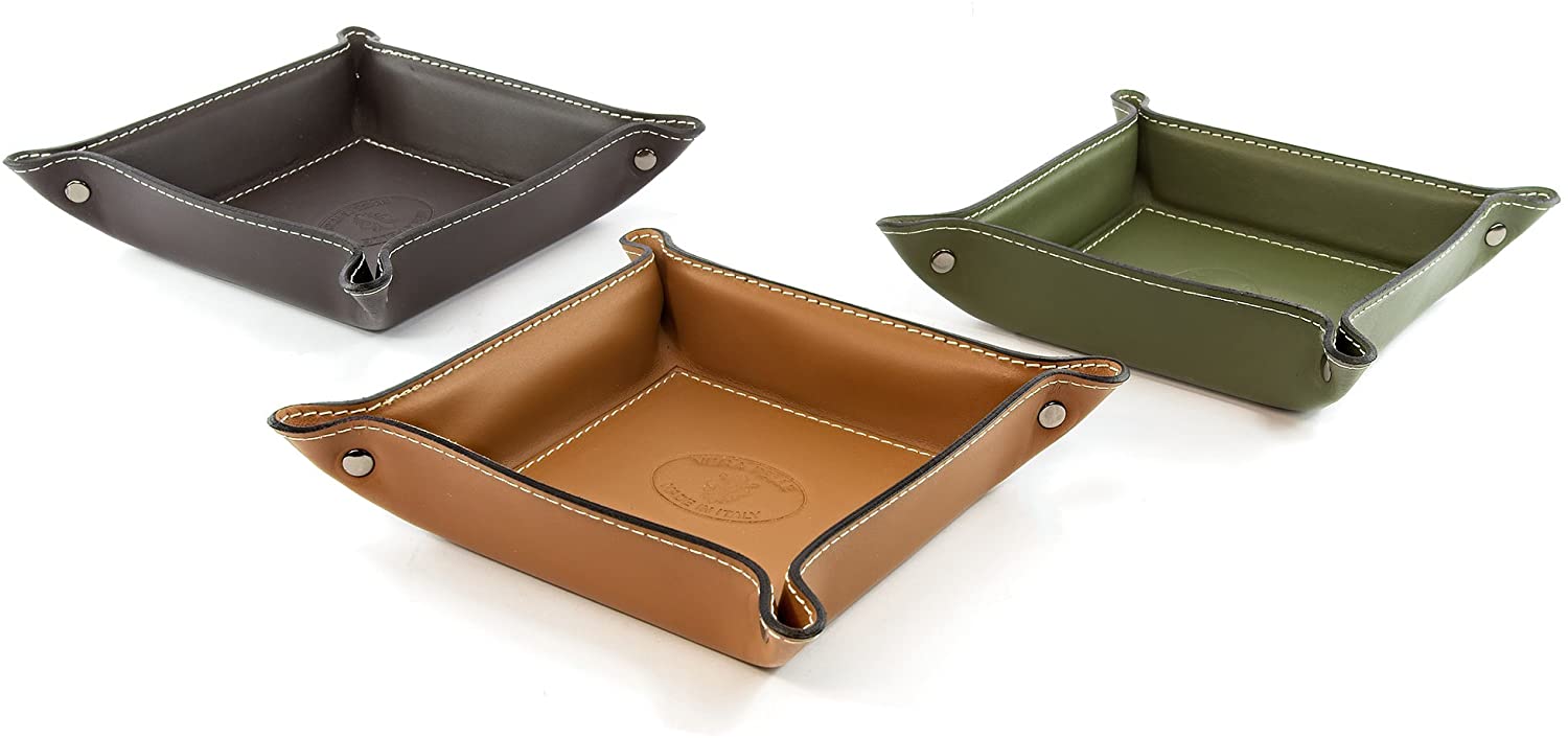 BELCRAFT Orvieto Leather Tidy Tray, Handmade Classic Italian Style, Key Wallet, Coin Box, Bordeaux (19x19 cm) - Image 4