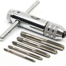 Adjustable Silver T-Handle Ratchet Tap Holder Wrench with 5pcs M3-M8 3mm-8mm Machine Screw Thread Metric Plug T-Shaped Tap
