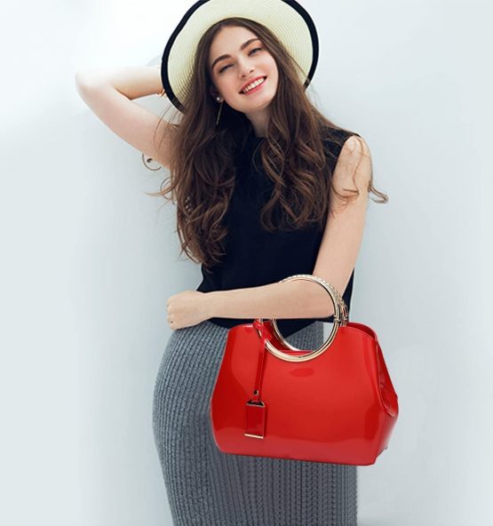 NICOLE&DORIS Handbag Crossbody Top Handle Shoulder Purse Bag Tote Women Satchel Waterproof Bright PU Leather - Image 2