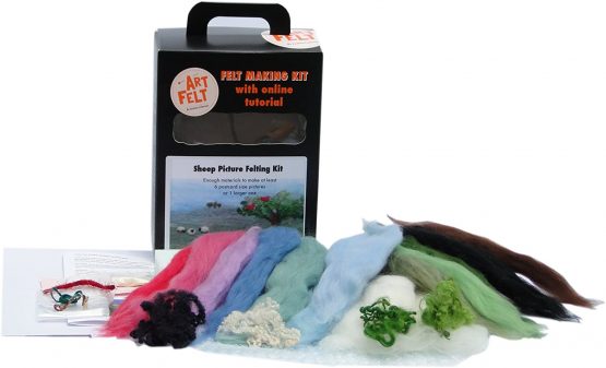 Artfelt sheep landscape picture felt kit, a carefully designed craft kit to make a felted picture with tree and birds - Image 2