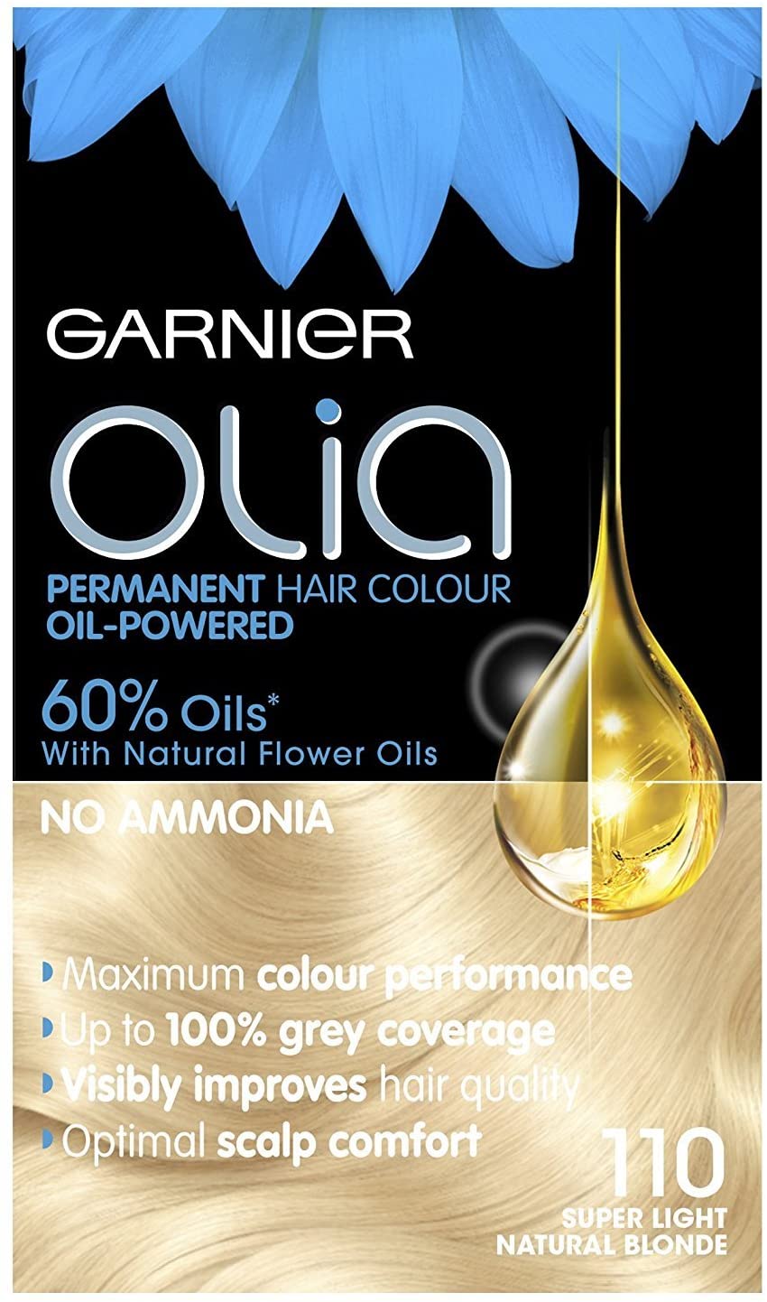 Garnier Olia Super Light Blonde Permanent Hair Dye, No Ammonia for A Pleasant Scent, Up To 100% Grey Hair Coverage, Maximum Colour Performance, 60% Oils - 110 Super Light Blonde, Pack of 3