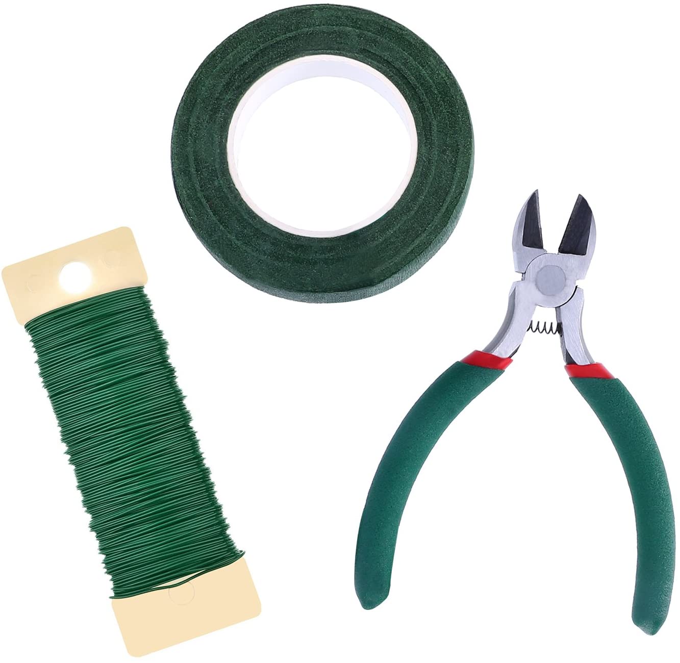 Floral Arrangement Tool Kit Floral Tape Stem Wrap 1/2 Inch by 30 Yards, 22 Gauge Green Paddle Wire and 4 1/2 Inch Wire Cutter