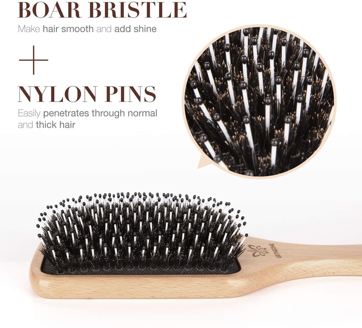 Hair Brush Boar Bristle Hairbrush for Thick Curly Thin Long Short Wet or Dry Hair Adds Shine and Makes Hair Smooth - Image 2