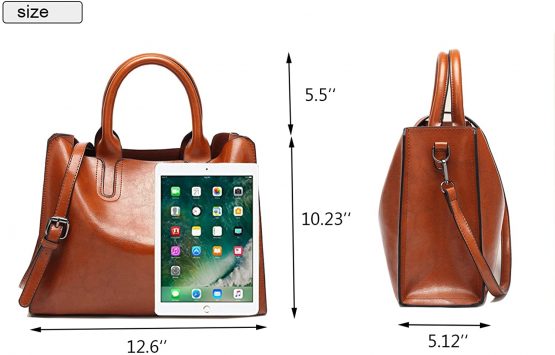Chikencall Women Oil Wax PU Leather Handbag Ladies Handbags Satchel Elegant Top-Handle Bag Vintage Shoulder Bag for work shopping party - Image 2