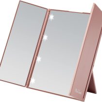 Miss Sweet Lighted Trifold Mirror for Beauty Makeup Travel Mirror Compact (Gold Rose)