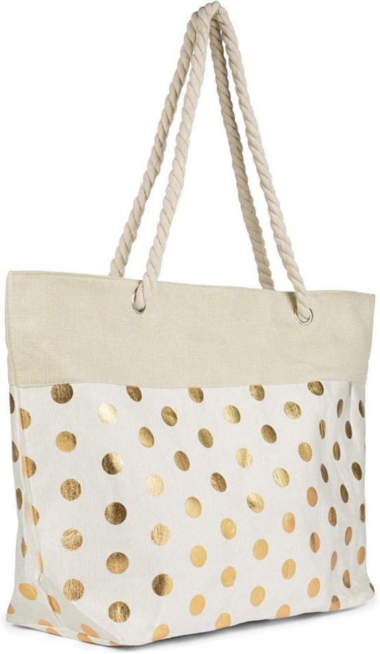 styleBREAKER Ladies XXL Large beach bag with metallic dot pattern and zipper, shoulder bag, shopper 02012342 - Image 2