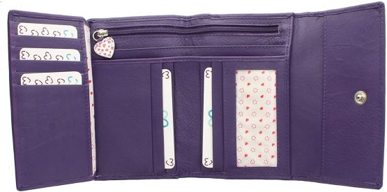 Mala Leather LUCY Collection Soft Leather Tri Fold Purse with RFID Protection 3235_30 Purple - Image 3