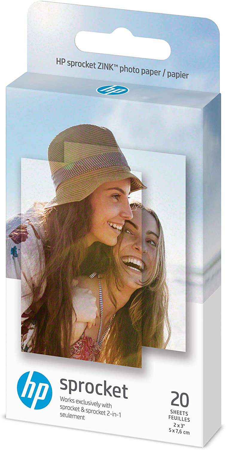 AM HP Sprocket 2x3 (5.1x7.5 cm) Premium Zink Sticky Back Photo Paper, 20 Sheets, Compatible with HP Sprocket Photo Printers